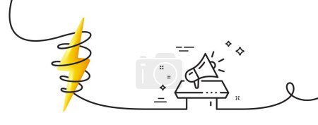 Illustration for Megaphone line icon. Continuous one line with curl. Advertisement device symbol. Brand ambassador loudspeaker sign. Megaphone single outline ribbon. Loop curve with energy. Vector - Royalty Free Image