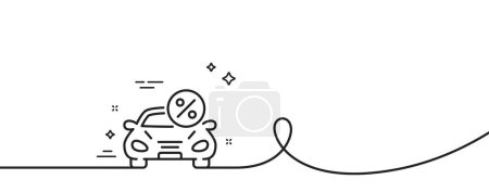 Illustration for Car leasing percent line icon. Continuous one line with curl. Transport loan sign. Credit percentage symbol. Car leasing single outline ribbon. Loop curve pattern. Vector - Royalty Free Image