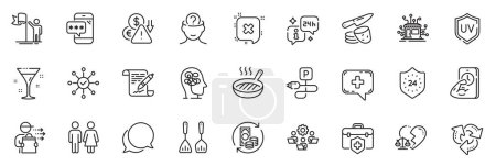 Illustration for Icons pack as Change money, Charging parking and Food delivery line icons for app include Phone password, Deflation, Cocktail outline thin icon web set. Leadership, Recycle. Vector - Royalty Free Image