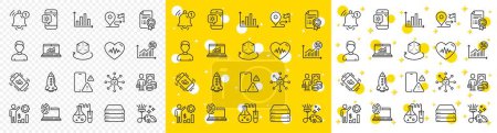 Illustration for Outline Headshot, Employees wealth and Online statistics line icons pack for web with Heartbeat, Phone warning, Computer fingerprint line icon. Smile, Money profit. Yellow design with 3d stars. Vector - Royalty Free Image