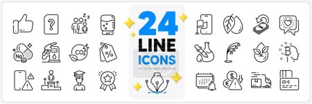 Illustration for Icons set of Water cooler, Student and Sleep line icons pack for app with Organic product, Like, Friends chat thin outline icon. Floor lamp, Petrol station, Ranking star pictogram. Vector - Royalty Free Image