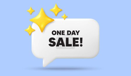 Illustration for One day sale tag. 3d speech bubble banner with stars. Special offer price sign. Advertising Discounts symbol. One day chat speech message. 3d offer talk box. Vector - Royalty Free Image