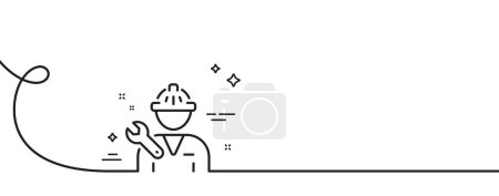 Illustration for Spanner tool line icon. Continuous one line with curl. Repairman service sign. Fix instruments symbol. Repairman single outline ribbon. Loop curve pattern. Vector - Royalty Free Image