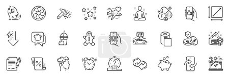 Illustration for Icons pack as Honeymoon travel, Square area and Energy drops line icons for app include Cooking hat, Loan percent, Voicemail outline thin icon web set. Award app, Hammer blow, Yoga pictogram. Vector - Royalty Free Image