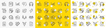 Illustration for Outline Chart, Power and Cyber attack line icons pack for web with Copy documents, Canister oil, Energy inflation line icon. Send mail, Headphones, Safe time pictogram icon. Vector - Royalty Free Image