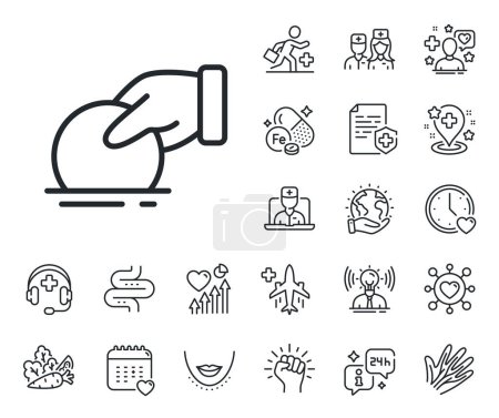 Illustration for Fundraising box sign. Online doctor, patient and medicine outline icons. Donate money line icon. Donation coin symbol. Donate line sign. Veins, nerves and cosmetic procedure icon. Intestine. Vector - Royalty Free Image