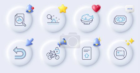 Illustration for Skin moisture, No card and Bicycle lockers line icons. Buttons with 3d bell, chat speech, cursor. Pack of Seafood, Analytics graph, Loyalty points icon. Upload file, Undo pictogram. Vector - Royalty Free Image