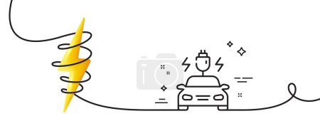 Illustration for Car charging line icon. Continuous one line with curl. Vehicle charge plug sign. Electric power symbol. Car charging single outline ribbon. Loop curve with energy. Vector - Royalty Free Image