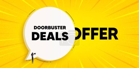 Illustration for Doorbuster deals tag. Chat speech bubble banner. Special offer price sign. Advertising discounts symbol. Doorbuster deals speech bubble message. Talk box background. Vector - Royalty Free Image