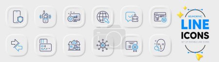 Illustration for Home moving, 5g internet and Reject certificate line icons for web app. Pack of Medical analytics, Internet, Phone protect pictogram icons. Synchronize, Transmitter, Card signs. Vector - Royalty Free Image