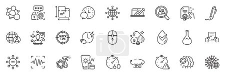 Illustration for Icons pack as Patient, Employees teamwork and Biometric security line icons for app include Search employees, Update time, Attention outline thin icon web set. Tips, Ethics. Vector - Royalty Free Image