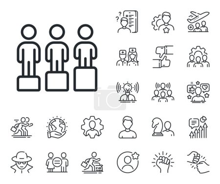 Illustration for Equality sign. Specialist, doctor and job competition outline icons. Equity culture line icon. Gender diversity symbol. Equity line sign. Avatar placeholder, spy headshot icon. Strike leader. Vector - Royalty Free Image