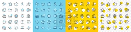 Illustration for Vector icons set of Coronavirus, First aid and Star line icons pack for web with Swipe up, 5g wifi, Eco power outline icon. Aluminium mineral, Charging station, 5g statistics pictogram. Vector - Royalty Free Image