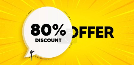Illustration for 80 percent discount tag. Chat speech bubble banner. Sale offer price sign. Special offer symbol. Discount speech bubble message. Talk box background. Vector - Royalty Free Image