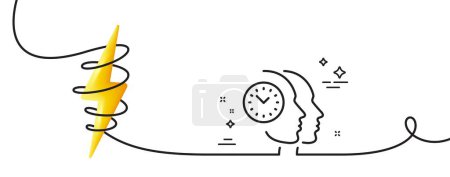 Illustration for Time management line icon. Continuous one line with curl. Clock sign. Teamwork symbol. Time management single outline ribbon. Loop curve with energy. Vector - Royalty Free Image