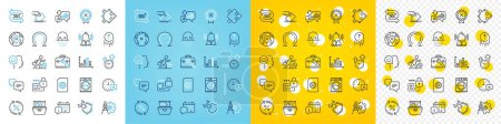 Illustration for Vector icons set of Strategy, Washing machine and Time management line icons pack for web with Calendar, Cogwheel dividers, Jobless outline icon. Dots message, Good mood, Time pictogram. Vector - Royalty Free Image