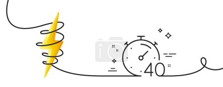 Illustration for Timer 40 minutes line icon. Continuous one line with curl. Stopwatch time sign. Countdown clock symbol. Timer single outline ribbon. Loop curve with energy. Vector - Royalty Free Image