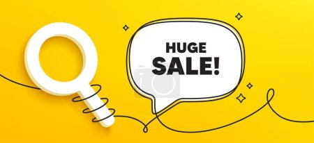 Illustration for Huge Sale tag. Continuous line chat banner. Special offer price sign. Advertising Discounts symbol. Huge sale speech bubble message. Wrapped 3d search icon. Vector - Royalty Free Image