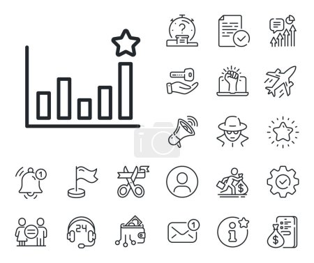 Illustration for Business chart sign. Salaryman, gender equality and alert bell outline icons. Efficacy line icon. Analysis graph symbol. Efficacy line sign. Spy or profile placeholder icon. Vector - Royalty Free Image