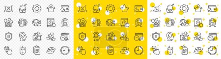 Illustration for Outline Clipboard, Swipe up and Bread line icons pack for web with Loyalty program, Ice cream, Cursor line icon. Mental conundrum, Cake, Shield pictogram icon. 5g internet, Recovery gear. Vector - Royalty Free Image