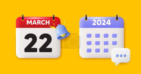 Calendar date 3d icon. 22th day of the month icon. Event schedule date. Meeting appointment time. 22th day of March month. Calendar event reminder date. Vector