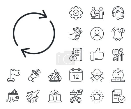 Illustration for Rotation arrow sign. Salaryman, gender equality and alert bell outline icons. Refresh line icon. Reset or Reload symbol. Full rotation line sign. Spy or profile placeholder icon. Vector - Royalty Free Image