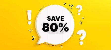 Illustration for Save 80 percent off tag. Chat speech bubble banner with questions. Sale Discount offer price sign. Special offer symbol. Discount speech bubble message. Quiz chat box. Vector - Royalty Free Image