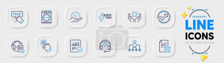 Illustration for Medical support, Washing machine and Restructuring line icons for web app. Pack of Safe time, Audit, Checked calculation pictogram icons. Online voting, Ranking, Fake information signs. Vector - Royalty Free Image