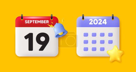 Illustration for 19th day of the month icon. Calendar date 3d icon. Event schedule date. Meeting appointment time. 19th day of September month. Calendar event reminder date. Vector - Royalty Free Image