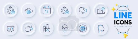 Illustration for Ab testing, Annual calendar and Blood donation line icons for web app. Pack of 5g internet, Chemistry flask, Cable section pictogram icons. Cloud computing, Quarantine, Face recognition signs. Vector - Royalty Free Image