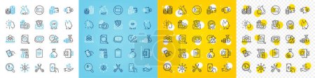 Illustration for Vector icons set of Networking, Currency exchange and Bribe line icons pack for web with No card, Cash back, Auction hammer outline icon. Finance, Cut tax, Currency audit pictogram. Vector - Royalty Free Image