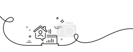 Illustration for Work at home line icon. Continuous one line with curl. Freelance job sign. Remote office employee symbol. Work home single outline ribbon. Loop curve pattern. Vector - Royalty Free Image