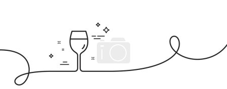 Téléchargez les illustrations : Icône de ligne de verre de vin. Continu une ligne avec boucle. Panneau en verre Bordeaux. Ruban à contour unique en verre à vin. Courbe de boucle. Vecteur - en licence libre de droit
