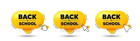 Illustration for Back to school tag. Click here buttons. Education offer. End of vacation slogan. Back to school speech bubble chat message. Talk box infographics. Vector - Royalty Free Image