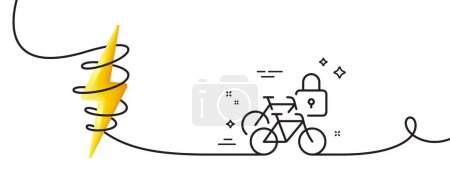 Ilustración de Taquillas de bicicletas icono de línea. Continuo una línea con rizo. Bloqueo de bicicleta señal de transporte. Símbolo de estacionamiento al aire libre. Taquillas para bicicletas cinta de un solo contorno. Curva de bucle con energía. Vector - Imagen libre de derechos