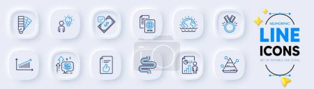 Illustration for Approved document, Chart and Intestine line icons for web app. Pack of Accepted payment, Disaster, Palette pictogram icons. Business report, Pyramid chart, Honor signs. Group people. Vector - Royalty Free Image