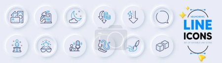 Illustration for Money, Worms and Energy drops line icons for web app. Pack of Petrol station, Success, Podcast pictogram icons. Dice, Deflation, Speech bubble signs. Brush, Best glasses, Night weather. Vector - Royalty Free Image