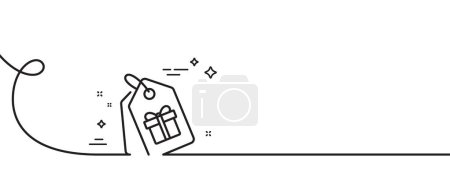 Illustration for Coupons with Gifts line icon. Continuous one line with curl. Present box or Sale sign. Birthday Shopping symbol. Package in Gift Wrap. Coupons single outline ribbon. Loop curve pattern. Vector - Royalty Free Image