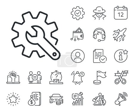Settings or editing sign. Salaryman, gender equality and alert bell outline icons. Customisation line icon. Repair symbol. Customisation line sign. Spy or profile placeholder icon. Vector