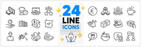 Illustration for Icons set of People voting, Sun protection and Dice line icons pack for app with Boat, Engineer, Gift dream thin outline icon. Sale, Video conference, Currency exchange pictogram. Vector - Royalty Free Image