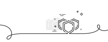 Illustration for Shields line icon. Continuous one line with curl. Privacy secure sign. Safe defense symbol. Shields single outline ribbon. Loop curve pattern. Vector - Royalty Free Image