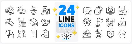 Illustration for Icons set of Ph neutral, Phishing and Lock line icons pack for app with Calendar tax, Compliance, Cyber attack thin outline icon. Money, 5g internet, Inspect pictogram. Inflation. Vector - Royalty Free Image