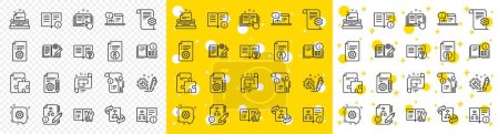 Illustration for Set of Instruction, Plan and Manual icons. Technical document line icons. Help document, Building plan and Algorithm symbols. Technical blueprint, Engineering instruction, Work tool, building. Vector - Royalty Free Image