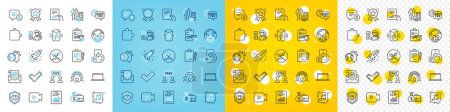 Illustration for Vector icons set of Salary, Phone message and Confirmed mail line icons pack for web with Inflation, Ranking star, Charge battery outline icon. Fake information, Chat bubble. Vector - Royalty Free Image