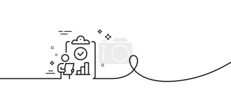 Illustration for Inspect line icon. Continuous one line with curl. Quality research sign. Verification report list symbol. Inspect single outline ribbon. Loop curve pattern. Vector - Royalty Free Image