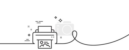 Illustration for Print image line icon. Continuous one line with curl. Photo printer sign. Picture symbol. Print image single outline ribbon. Loop curve pattern. Vector - Royalty Free Image