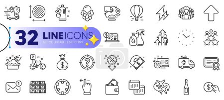 Illustration for Outline set of Headhunter, New message and Supply chain line icons for web with 5g internet, Calendar, Ice cream thin icon. Express delivery, Clean bubbles, Electricity pictogram icon. Vector - Royalty Free Image