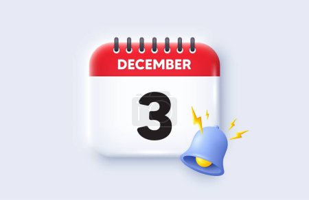 Illustration for 3rd day of the month icon. Calendar date 3d icon. Event schedule date. Meeting appointment time. 3rd day of December month. Calendar event reminder date. Vector - Royalty Free Image