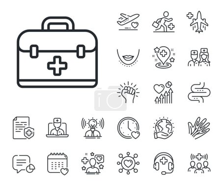 Illustration for Medical case sign. Online doctor, patient and medicine outline icons. First aid kit line icon. First aid line sign. Veins, nerves and cosmetic procedure icon. Intestine. Guts, colon health. Vector - Royalty Free Image