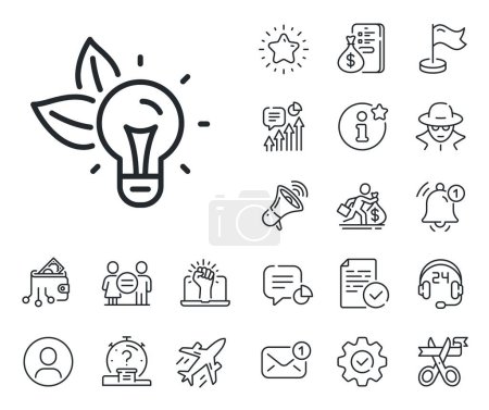 Illustration for Lightbulb sign. Salaryman, gender equality and alert bell outline icons. Eco energy line icon. Electric power symbol. Eco energy line sign. Spy or profile placeholder icon. Vector - Royalty Free Image